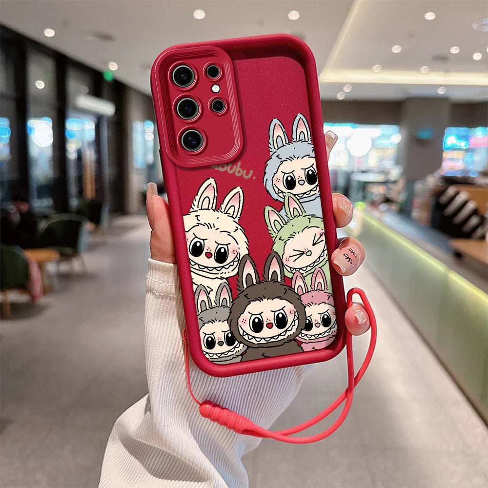 Cute Labubu Phone Case for Samsung - Soft Silicone Cover With Hand Strap