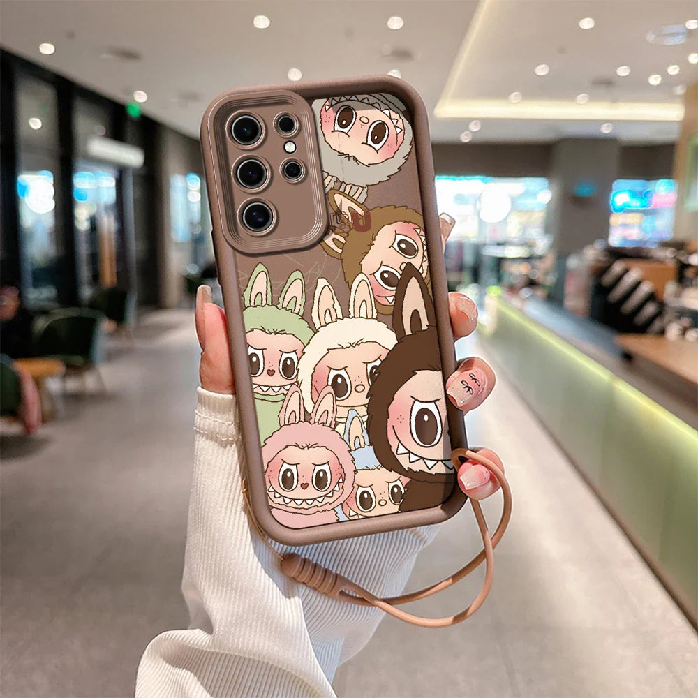 Cute Labubu Phone Case for Samsung - Soft Silicone Cover With Hand Strap