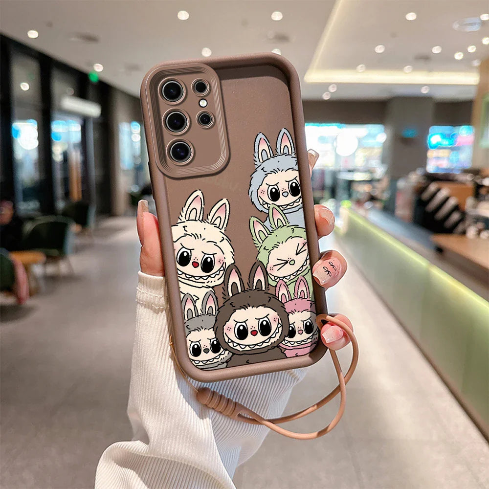 Cute Labubu Phone Case for Samsung - Soft Silicone Cover With Hand Strap