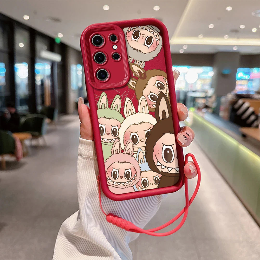 Cute Labubu Phone Case for Samsung - Soft Silicone Cover With Hand Strap
