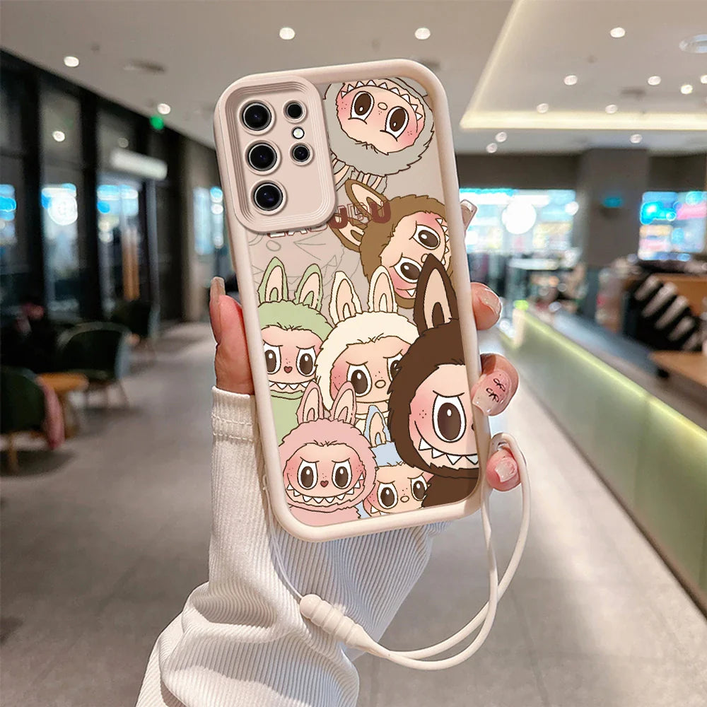 Cute Labubu Phone Case for Samsung - Soft Silicone Cover With Hand Strap