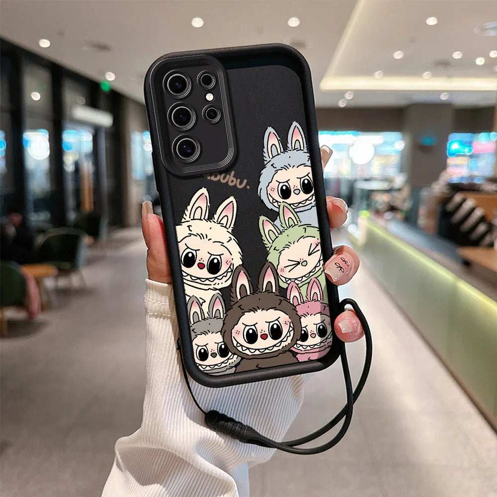 Cute Labubu Phone Case for Samsung - Soft Silicone Cover With Hand Strap