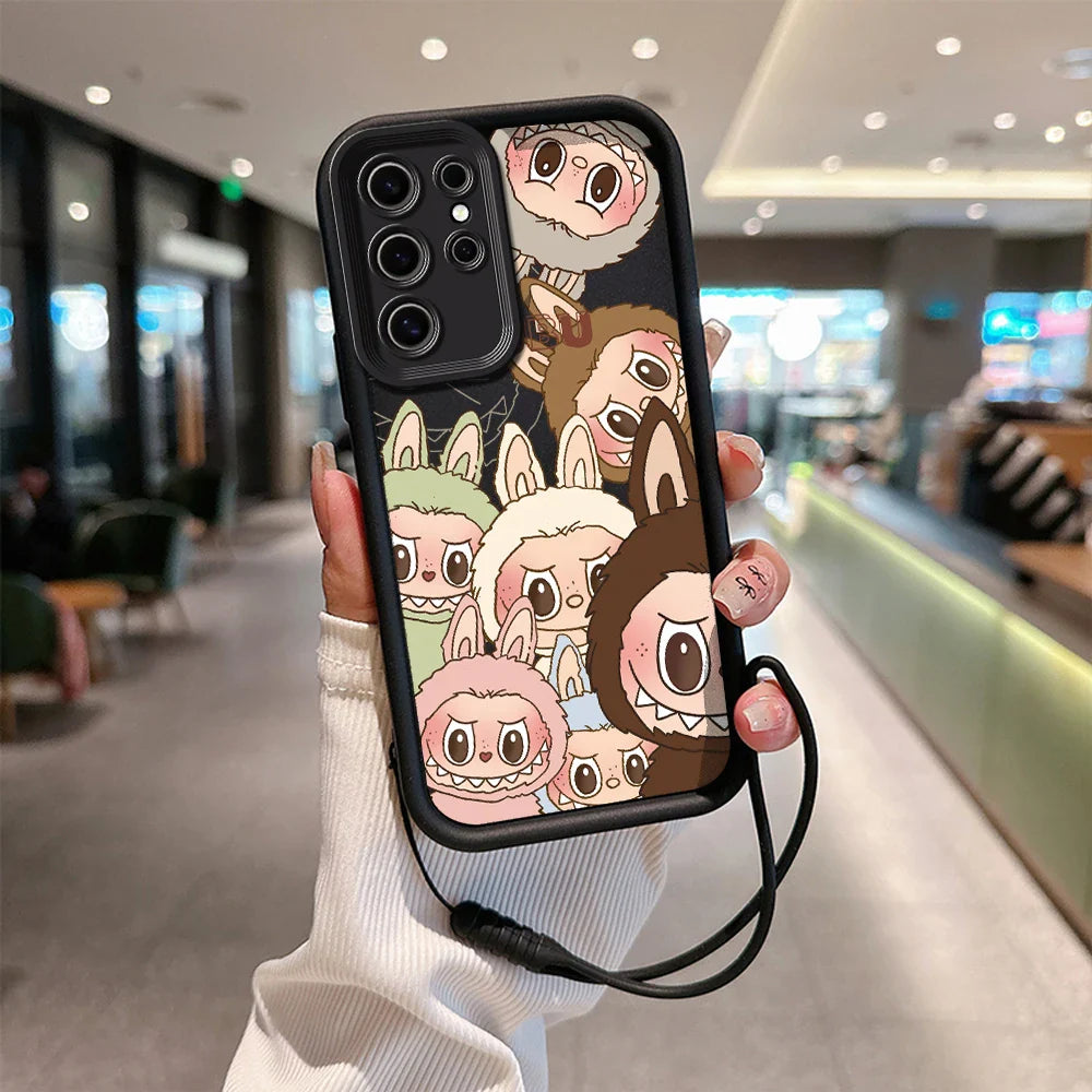 Cute Labubu Phone Case for Samsung - Soft Silicone Cover With Hand Strap