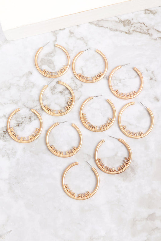 "MAMA" LETTER ROUNDED HOOP EARRRINGS